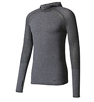 adidas Primeknit Wool ls Hooded - maglia running con cappuccio, Dark Grey