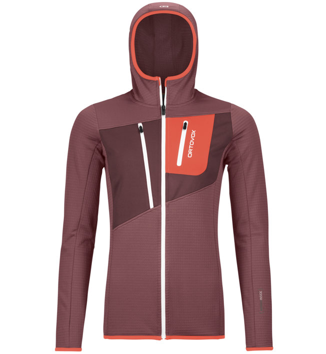 Ortovox Fleece Grid Hoodie - felpa in pile con cappuccio - donna, Dark Red/Red