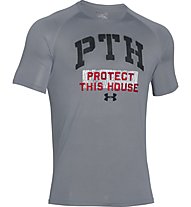 Under Armour Tech PTH Stencil T-Shirt, Steel Grey/Black/Red